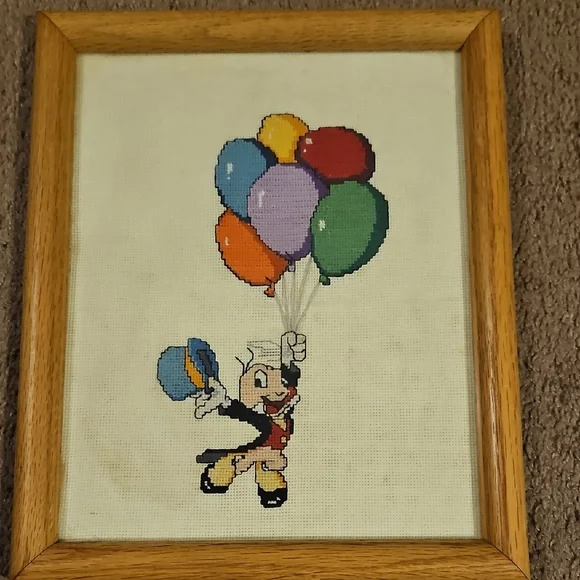 Vintage Cross-Stitch Jiminy Cricket Framed Art - Picture 2 of 3